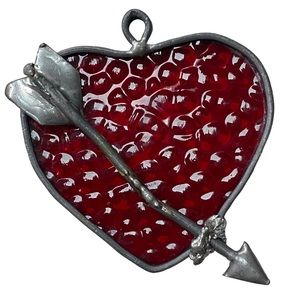 Red Heart moving Arrow Artisan Sun Catcher Stained Glass